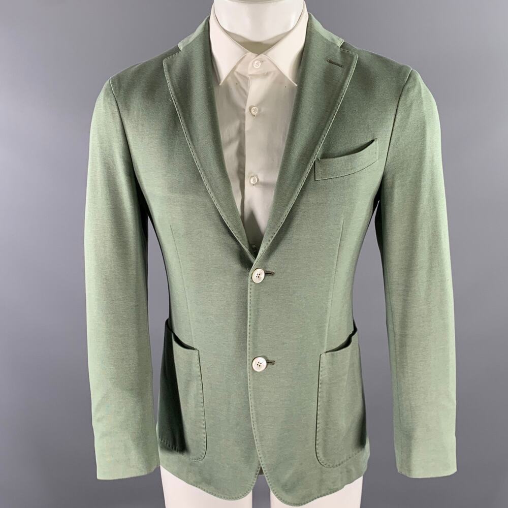 BOGLIOLI Size 36 Green Woven Cotton Notch Lapel Sport Coat